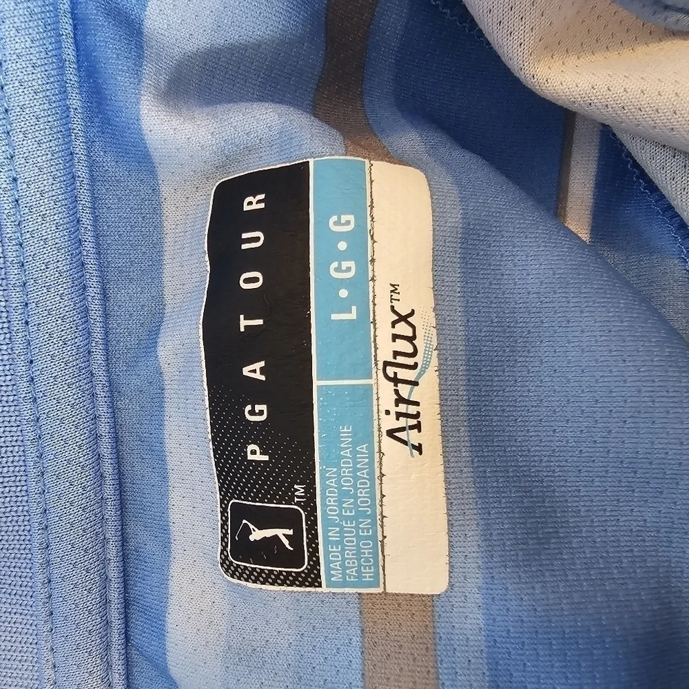PGA Tour Airflux polo golf shirt blue striped men's size L